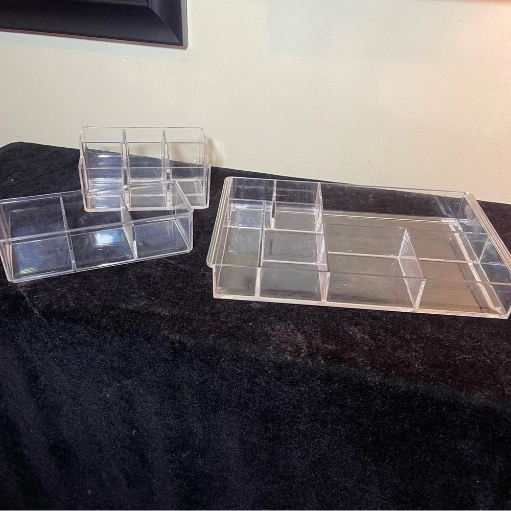 Set of 3 Clear Acrylic Organizer Trays | Vanity Makeup Desk Drawer Storage